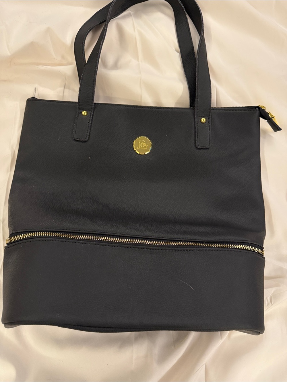 Joy Mangano Black Two-Compartment Tote Bag with Gold Accents